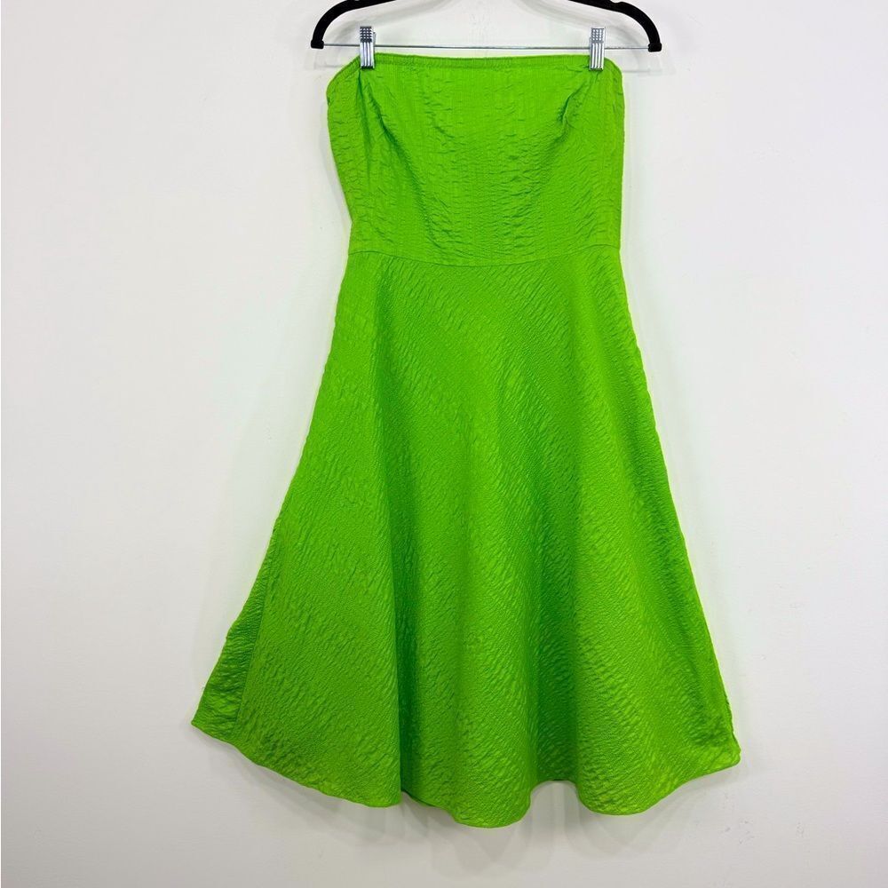 J. Crew Green Crinkle Cotton Pleated Strapless A-Line Dress NEW